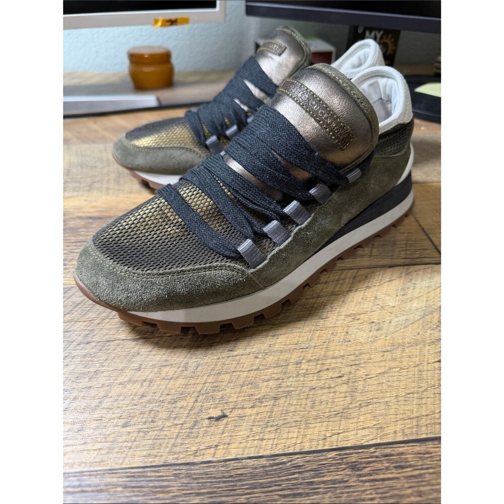 Brunello Cucinelli Monolli
Green Leather Trainers
Sneakers Lace up Metallic 38.5